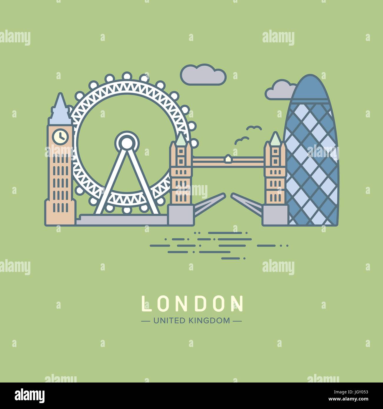 Symbol Linienart London Stadt flach Vektor-illustration Stock Vektor