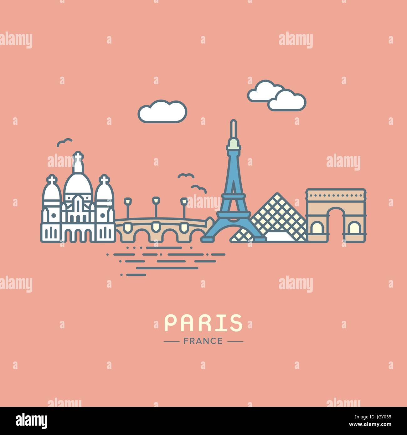 Symbol Linienart Paris Stadt flach Vektor-illustration Stock Vektor