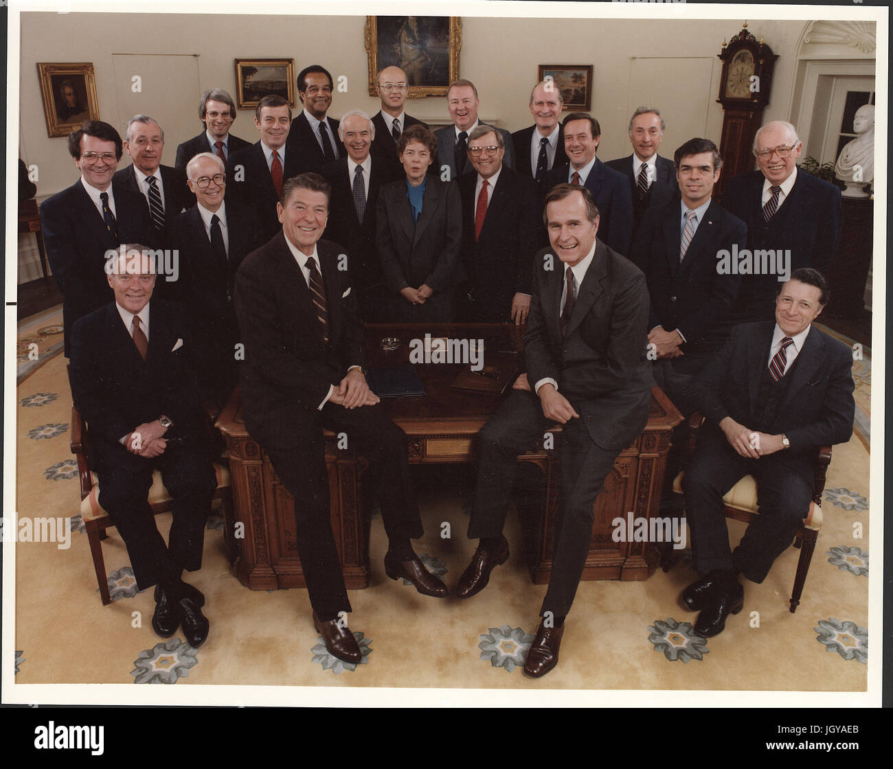 Weißen Sie 1981 Präsident Ronald Reagan Presidential Kabinett, Klasse Foto, Haus Stockfoto