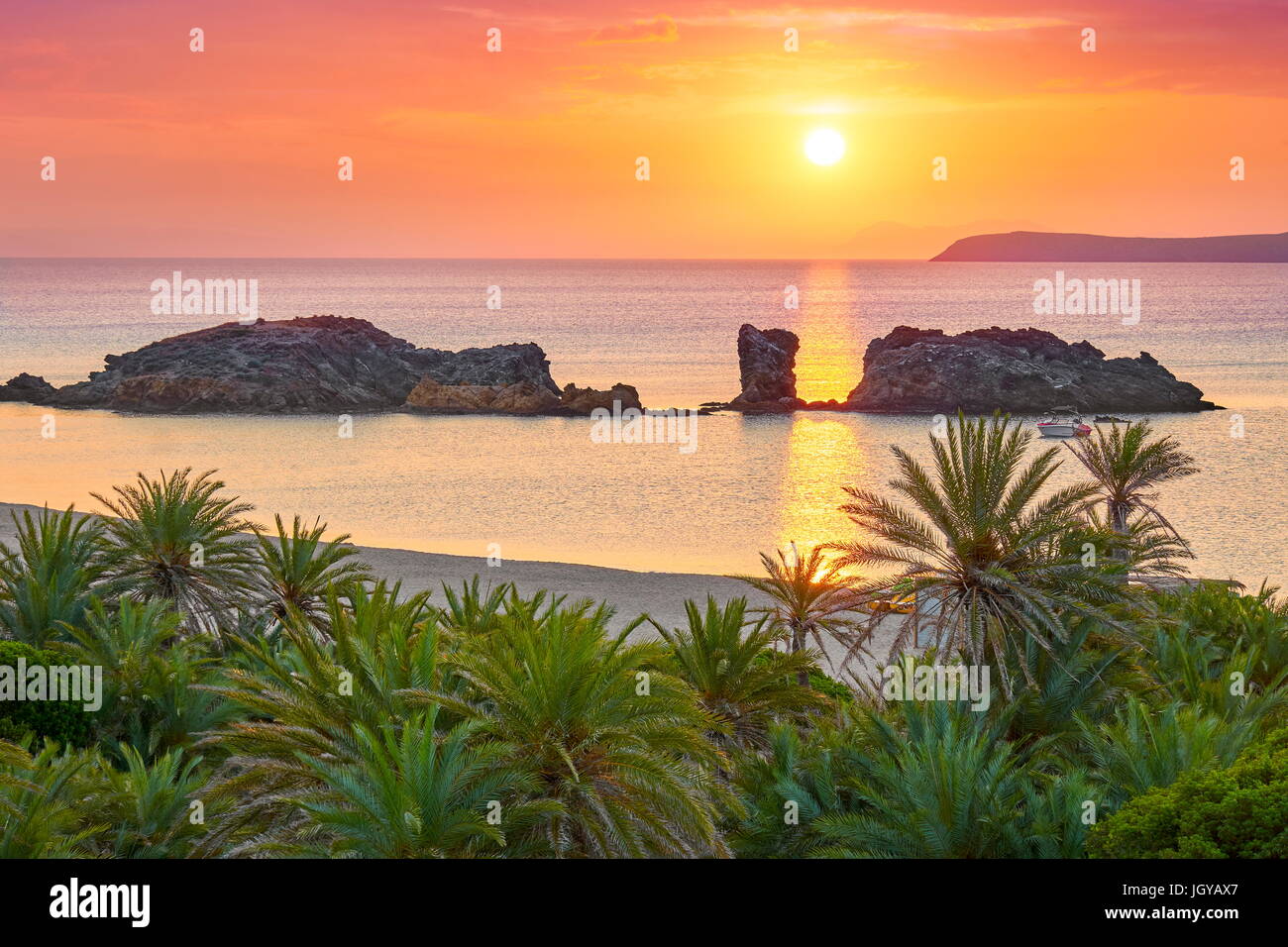 Sonnenaufgang auf der Insel Kreta - der Strand von Vai, Griechenland Stockfoto