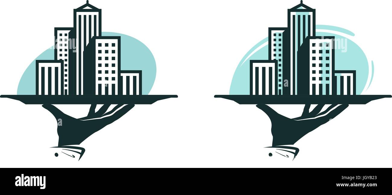 Stadt-Logo. Immobilien-Service, Bau, Gebäude-Symbol oder Etikett. Vektor-illustration Stock Vektor