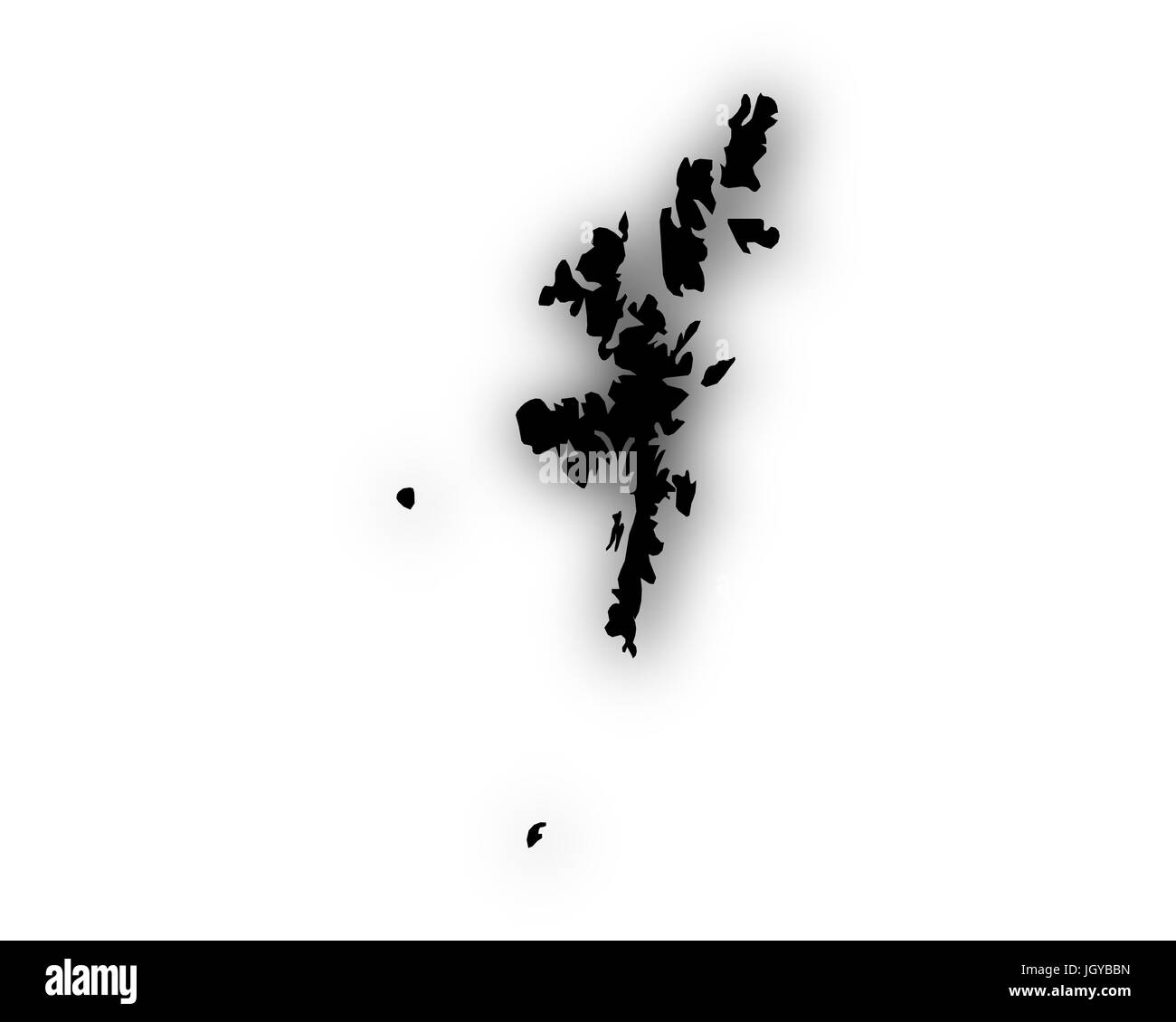 Karte von den Shetland-Inseln mit Schatten Stockfoto