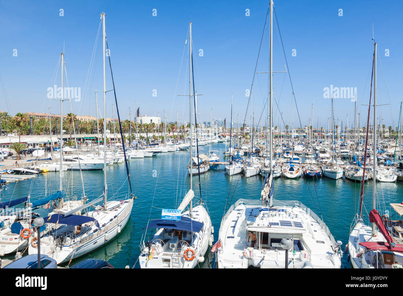 Barcelona Catalunya Barcelona Wasser vorne Barcelona Hafen Barcelona Marina Port Vell Hafen Hafen Moll De La Fusta Spanien Eu Europa Katalonien Stockfoto
