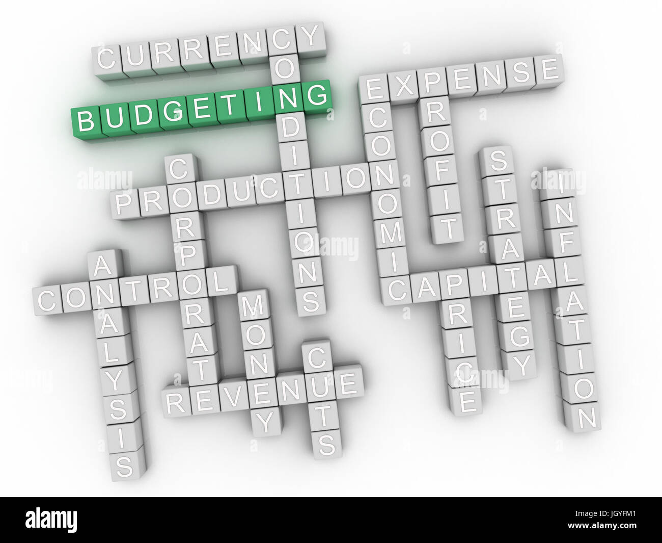 3D Budgetierung Konzept Wortwolke Stockfoto