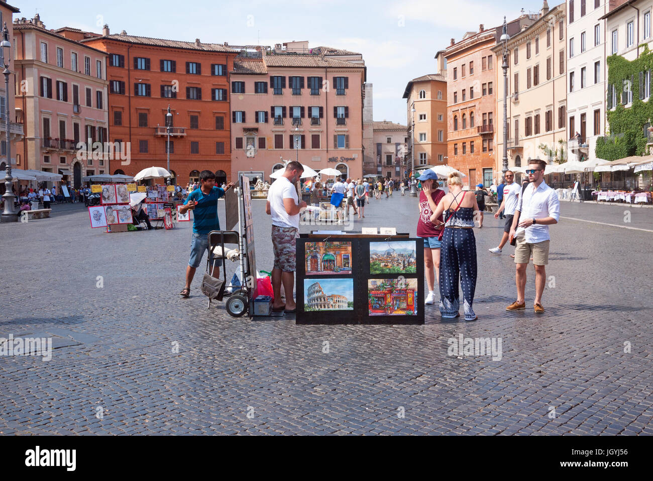 Rom, Piazza Navona - Anbieter verkaufen Gemälde Stockfoto