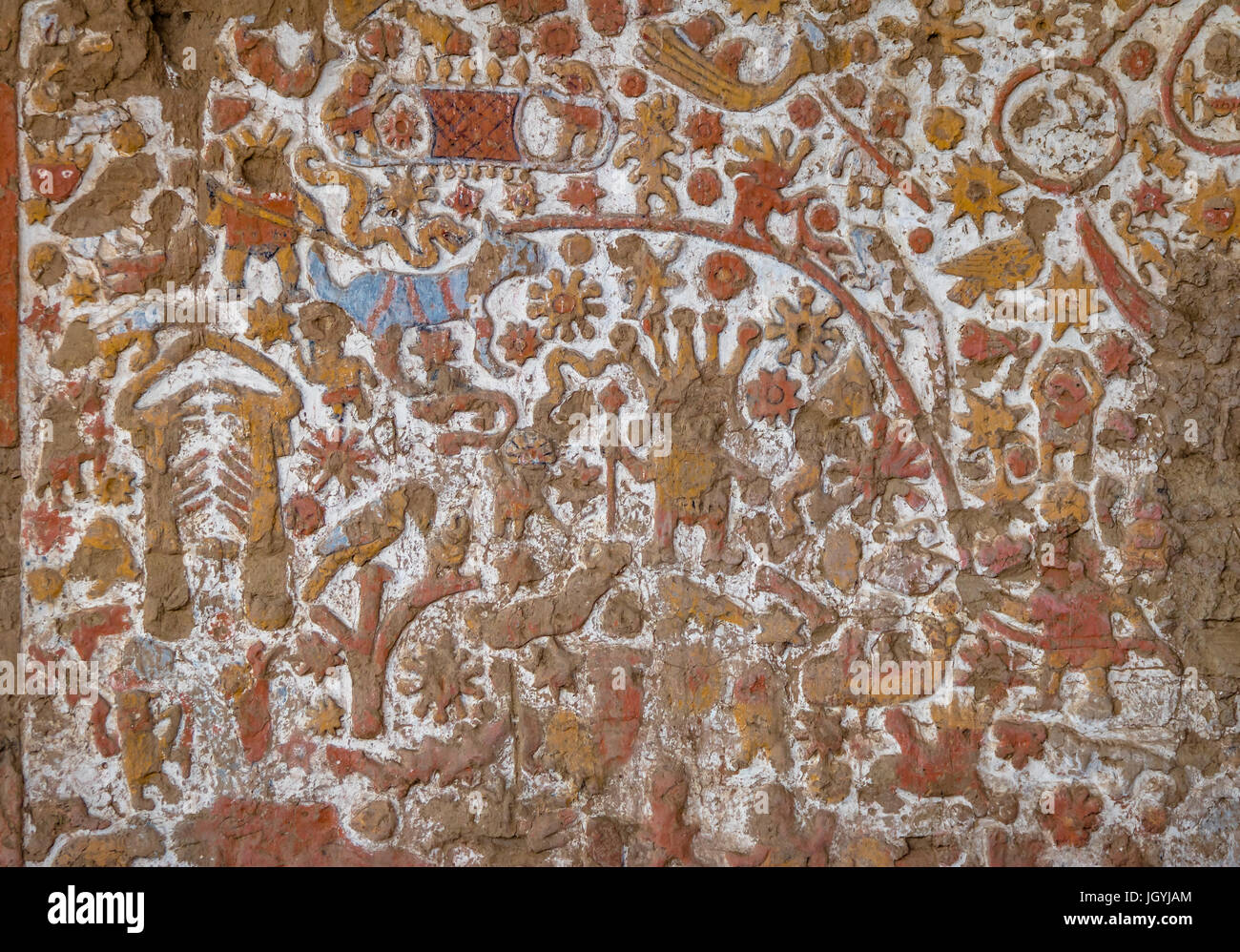 Alten Wandbild am Ausgrabungsstätte Huaca De La Luna - Trujillo, Peru Stockfoto