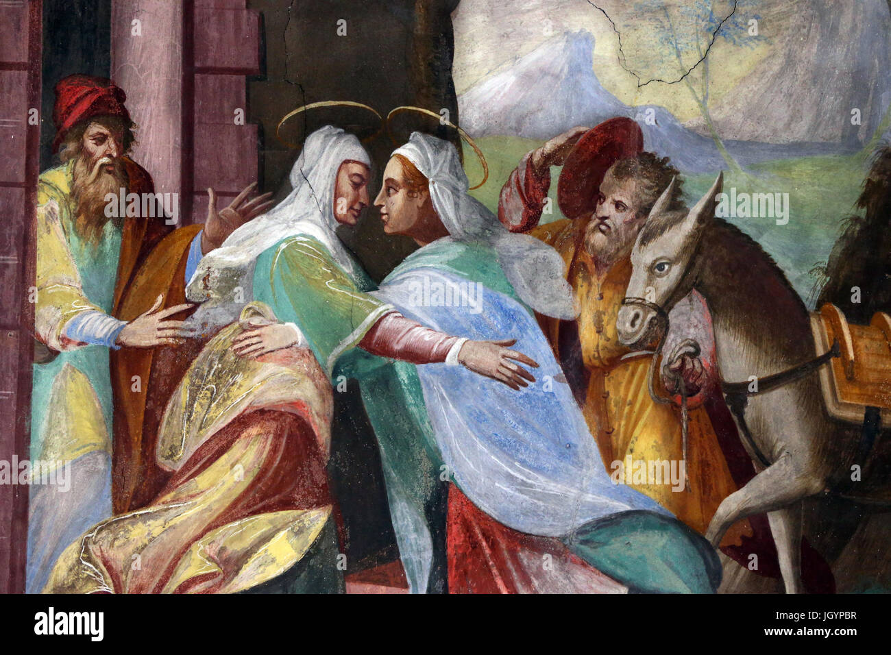 Wallfahrtskirche Madonna del Sasso. Die Visitation ist der Besuch der Maria mit Elisabeth wie im Lukas-Evangelium aufgezeichnet.    Orselina. Schweiz. Stockfoto