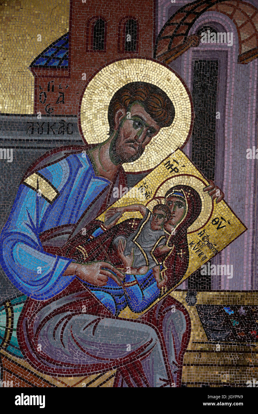 Kykkos Kloster, Zypern. Mosaik.  St Luke, Schutzpatron der Ikonenmaler. Stockfoto