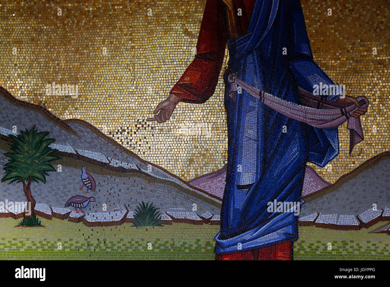 Kykkos Kloster, Zypern. Detail eines Mosaiks Darstellung Jesus säen. Stockfoto