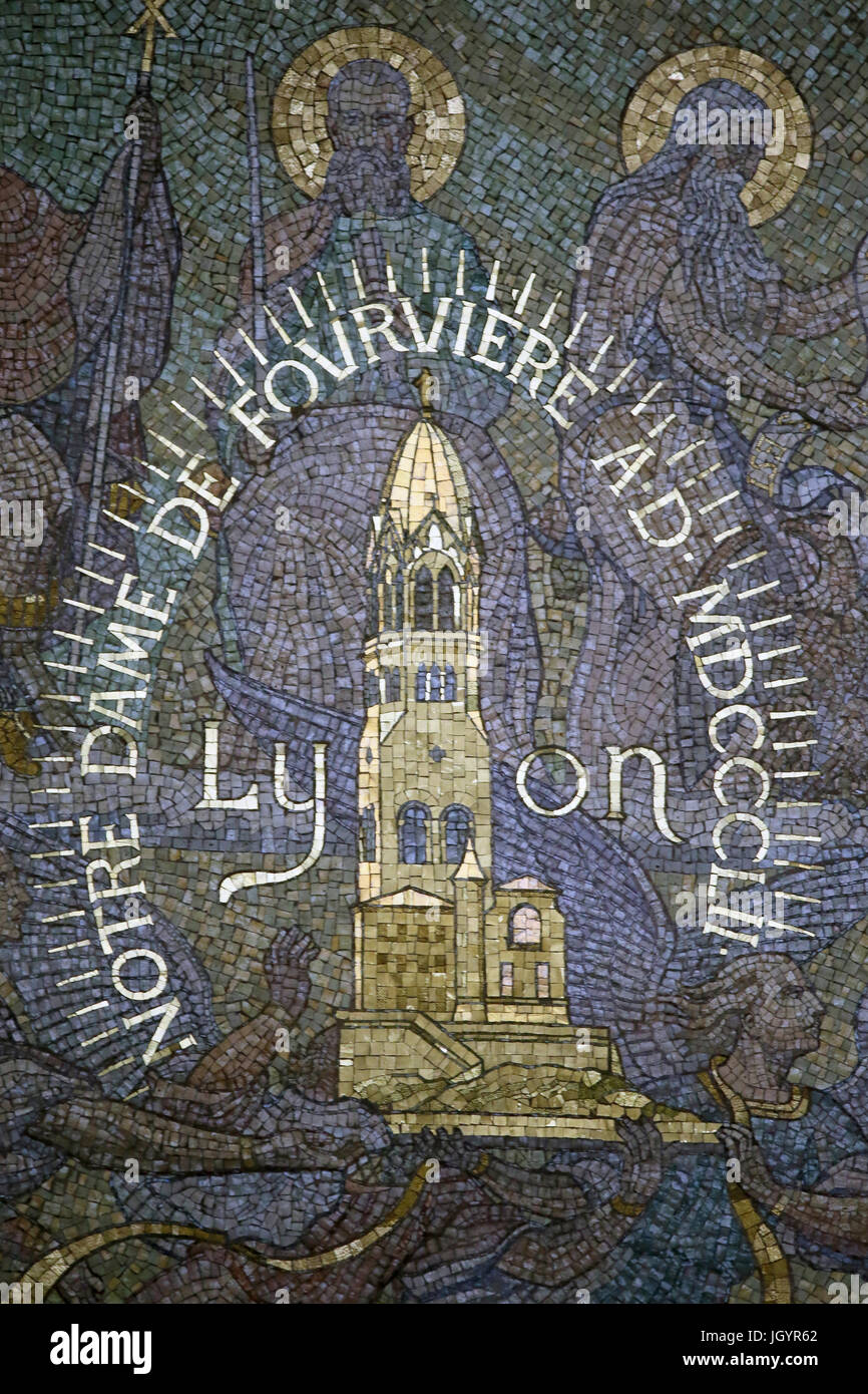 Basilika Notre-Dame de Fourvière. Mosaik.  Lyon. Frankreich. Stockfoto