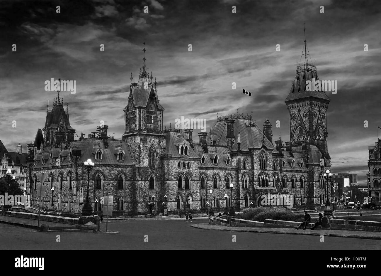 Ottawa Abend mit fabelhaften Himmel - schwarz / weiß Stockfoto