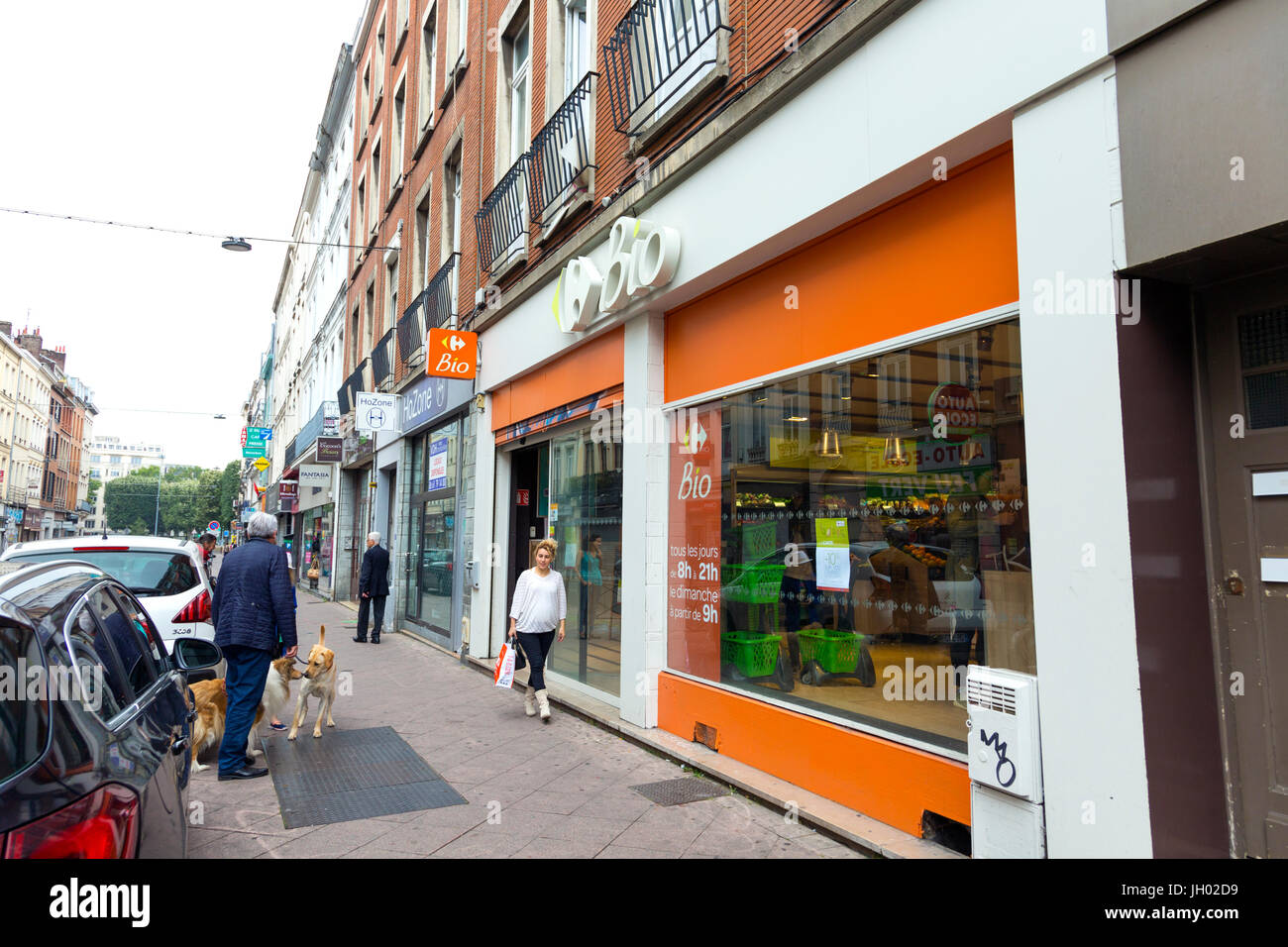 Carrefour Bio Lebensmittel Ladenfront in Lille, Frankreich Stockfoto