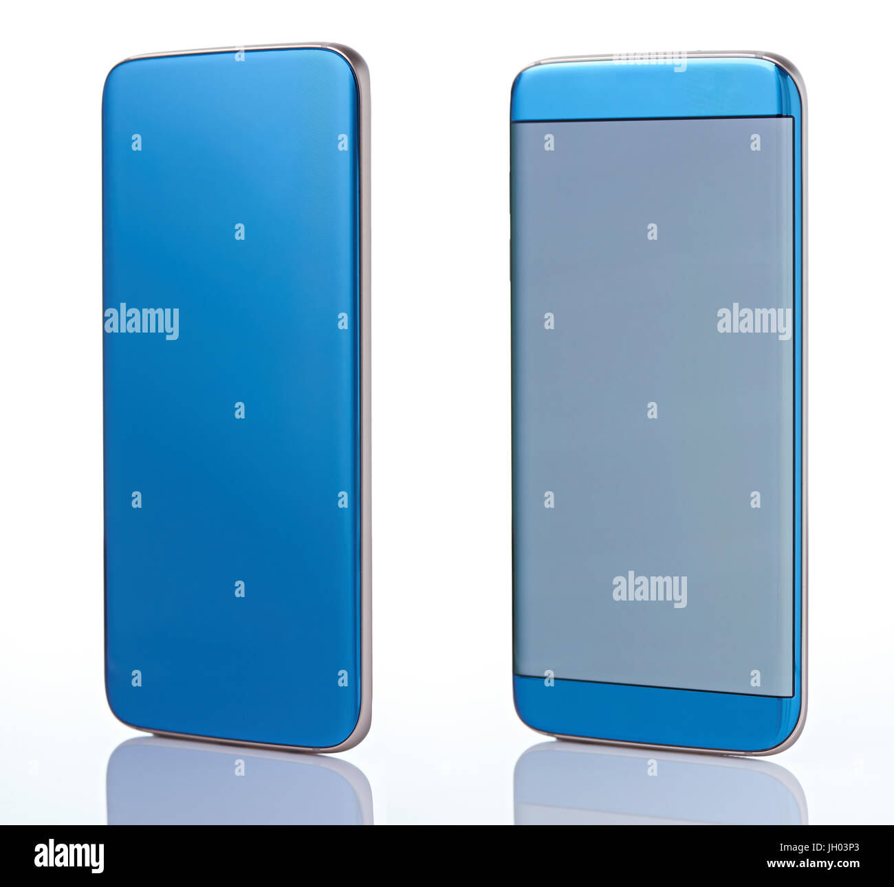 Perspektivische Ansichten der generischen blau Smartphone isoliert auf weißem Hintergrund Stockfoto