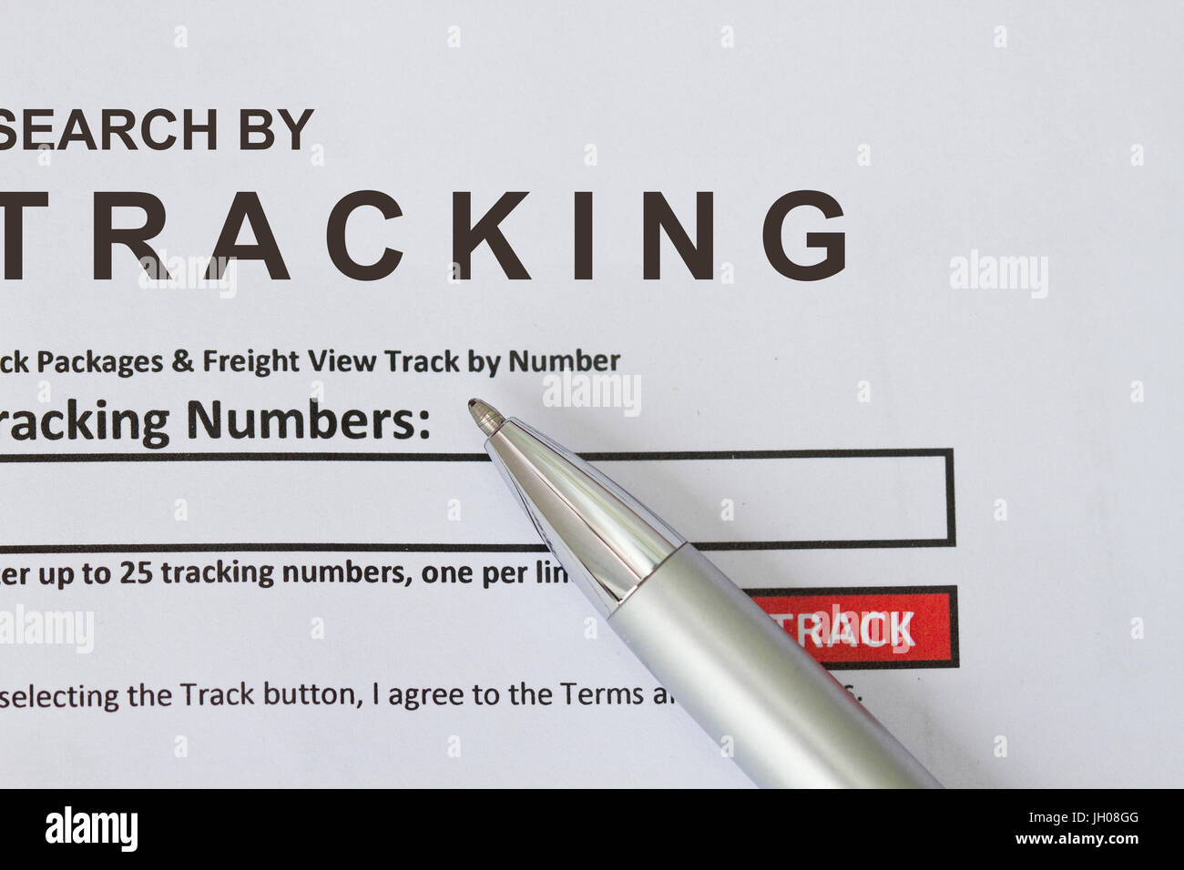 Durch die Verfolgung Form suchen Sie, setzen Sie tracking-Nummer in den leeren Raum zur Verfügung gestellt. Stockfoto