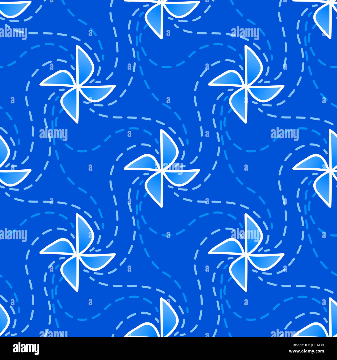 Global Wind Day 2017, Juni 15. Nahtlose Muster mit Windrad, Symbol des Windparks. skizzenhafte aneinander Hintergrund, blau und weiß Stockfoto