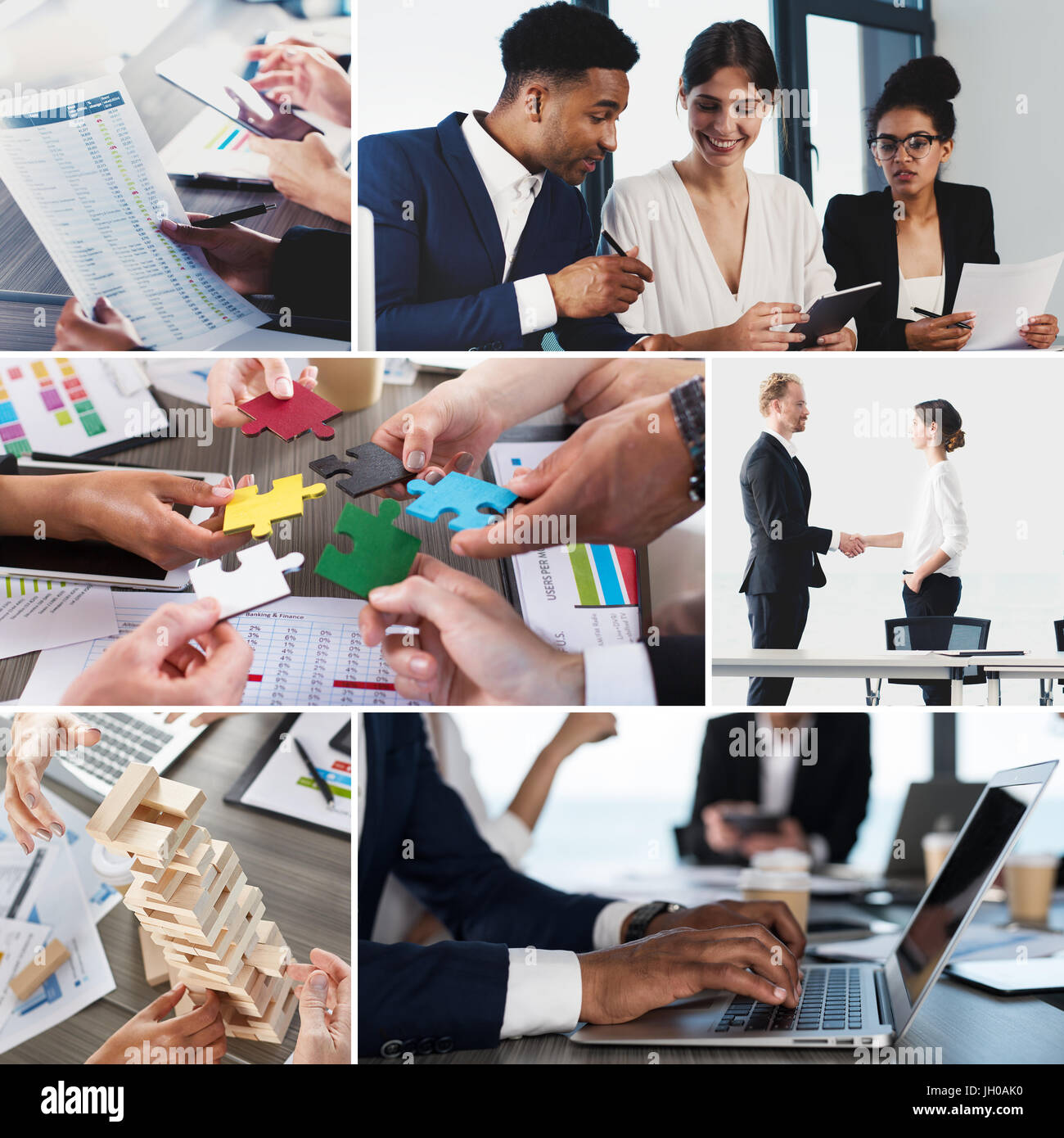Unternehmen Leben Collage. Konzept der Teamarbeit, Partnerschaft und Start Stockfoto