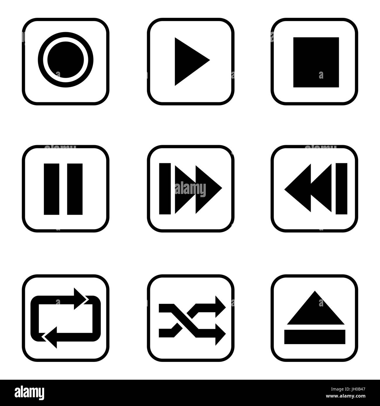 Media-Player-Tasten Symbole auf weißem Hintergrund. Vektor-Illustration. Stock Vektor