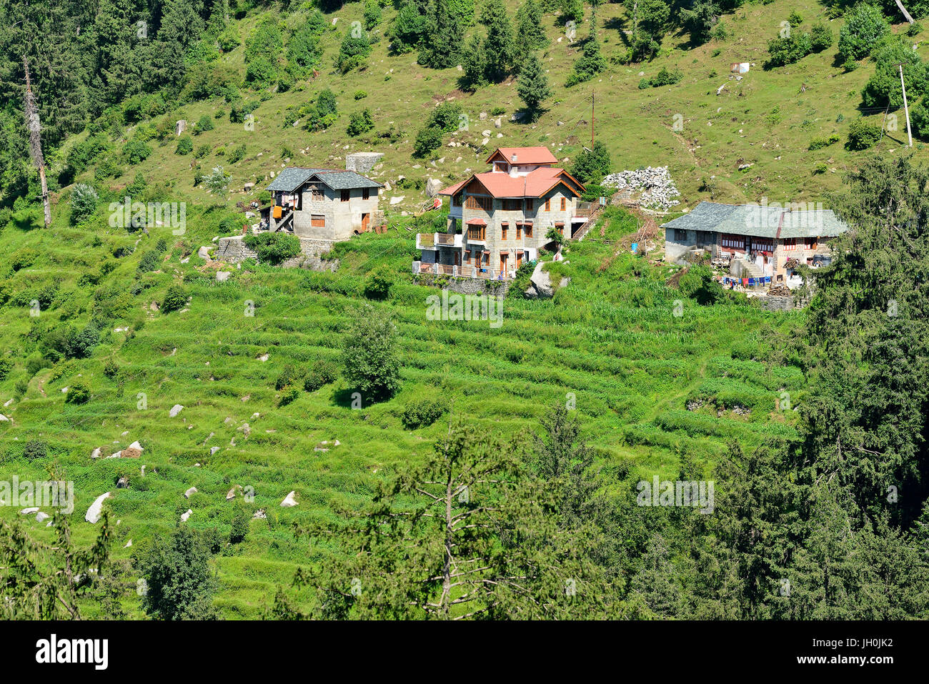 Wohngebiet in Himachal Tal Stockfoto