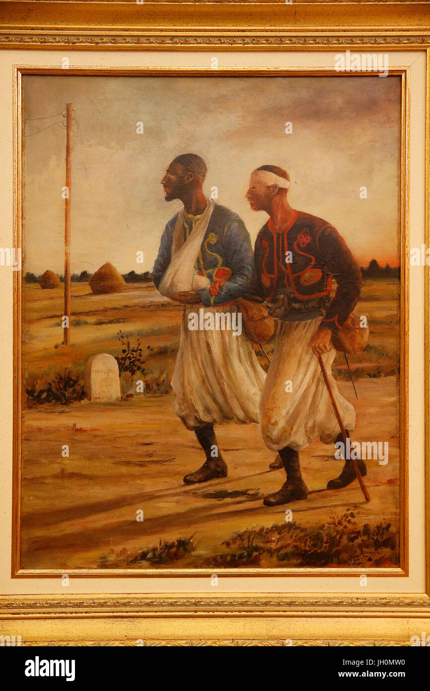 Val de Grace Armeemuseum. Straße nach Charleroi, Gemälde von Bronner, 1922. Frankreich. Stockfoto