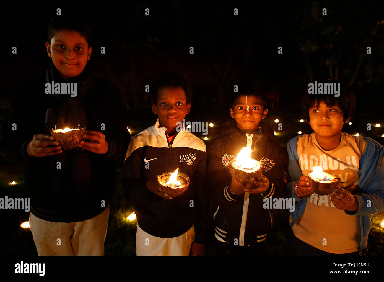 Diwali hinduistische Fest Feier am Paris ISKCON Tempel. Frankreich. Stockfoto
