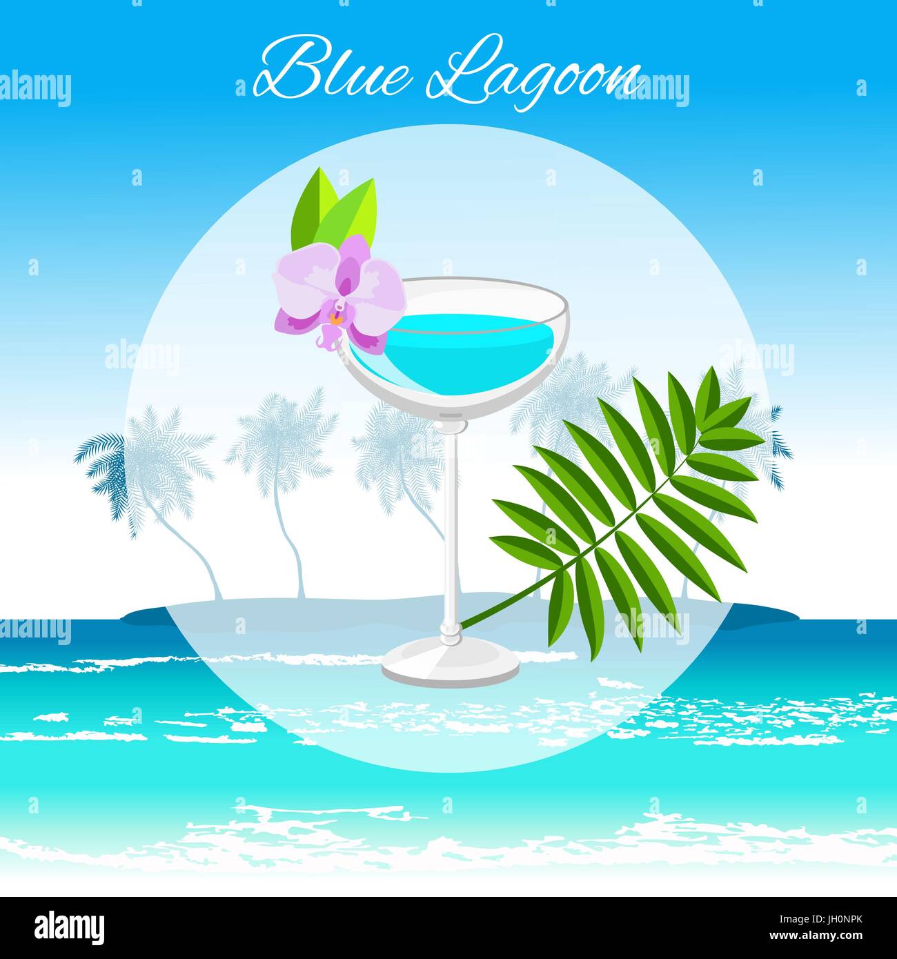 Blue Lagoon cocktail Vektor-Cartoon-Stil auf dem Meer Hintergrund. Sommer-Longdrink isoliert auf weiss für Restaurant, bar-Menü oder Beach Party banne Stock Vektor