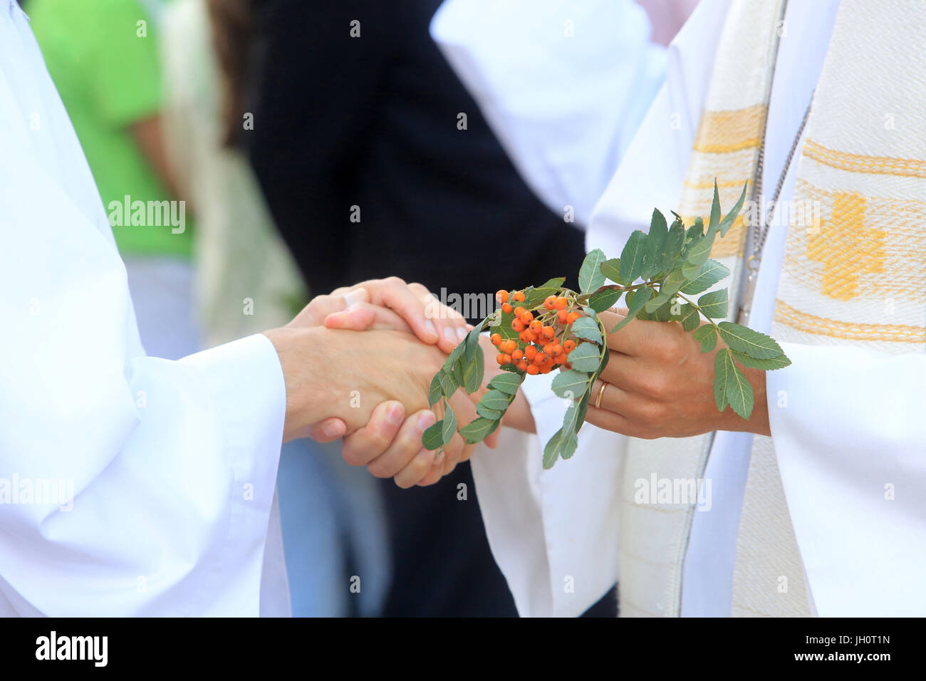 Geste des Friedens. Ökumenischen Gemeinschaft Taizé. Stockfoto