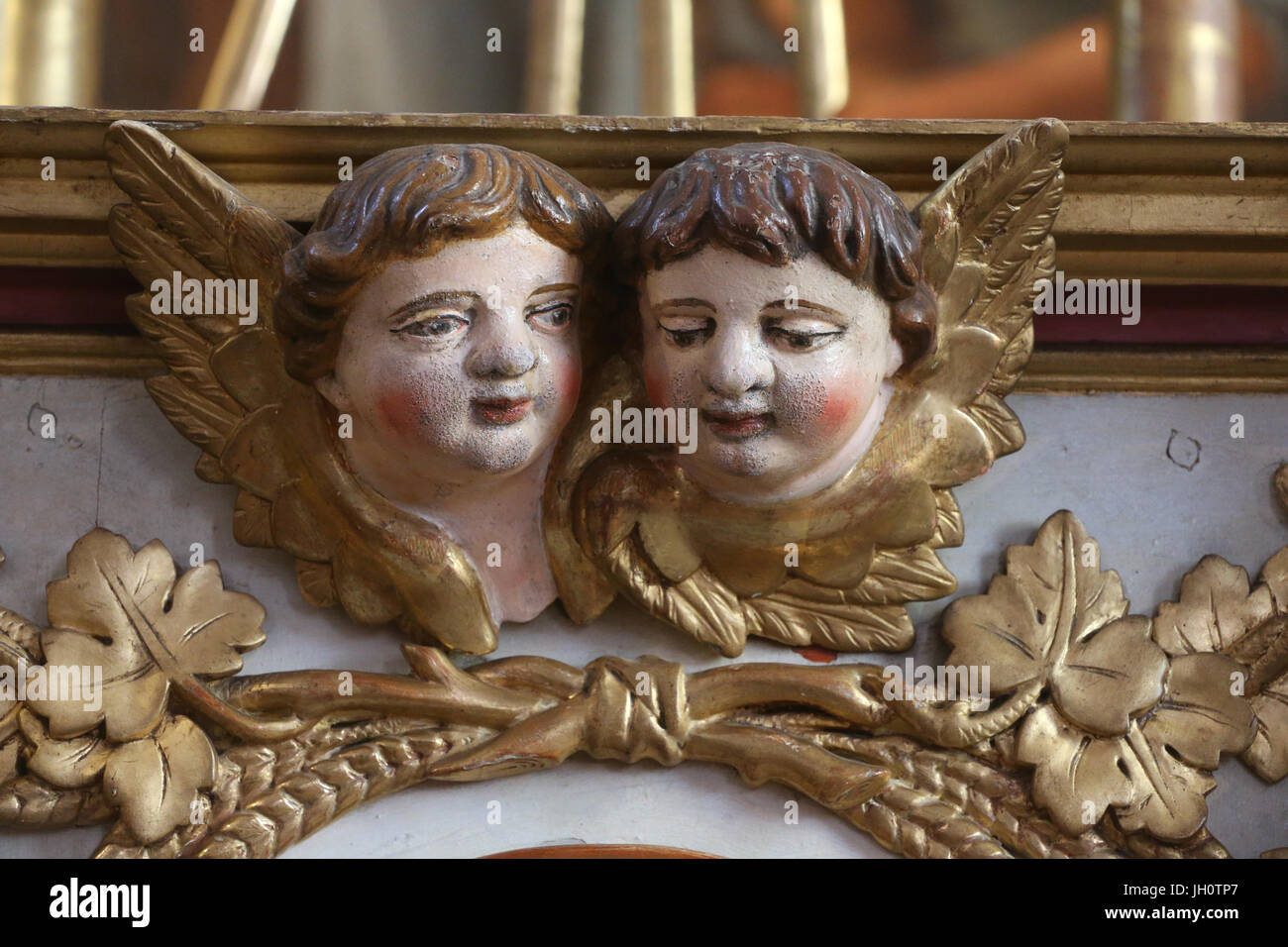 Restaurierung von Saint Gervais Barockkirche. Zwei Engel.  Frankreich. Stockfoto