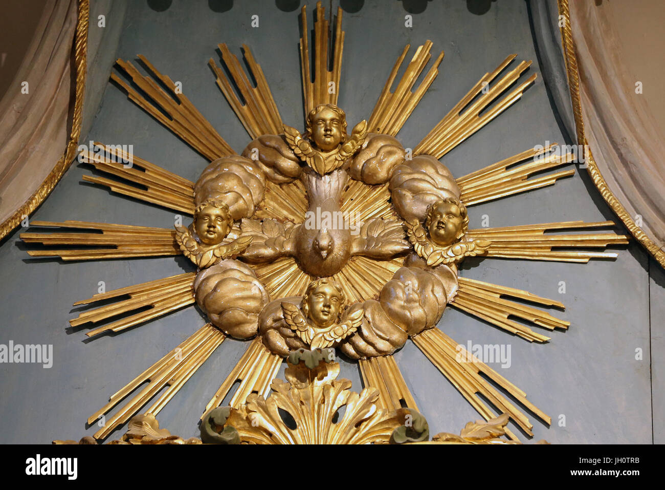 Restaurierung von Saint Gervais Barockkirche.  Heiligen Geistes. Renovierung zu malen.  Frankreich. Stockfoto