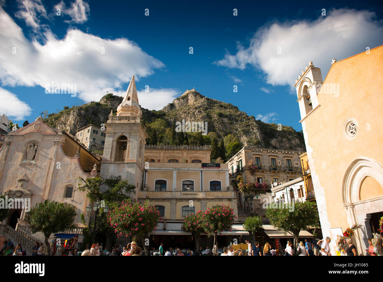 Piazza IX Aprile, Taormina Sizilien, Italien Stockfoto