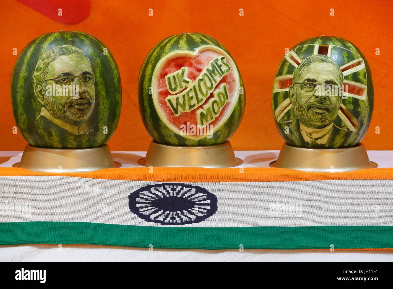 Sanatan Mandir hindu-Tempel, Leicester. Geschnitzten Wassermelonen für indische Premierminister Modi Besuch das U.K. United Kingdom. Stockfoto