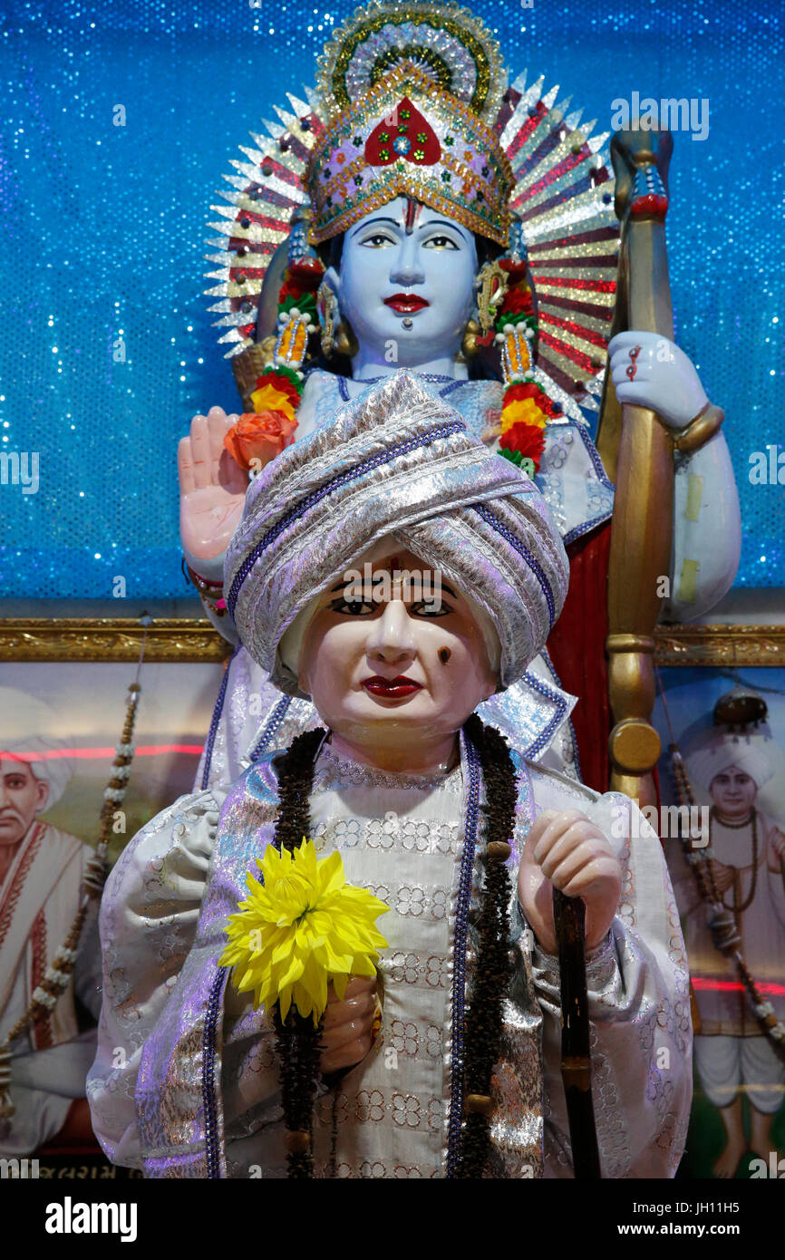 Jalaram Prathna hindu-Tempel, Leicester. Diwali. Jalarambapa und Ram Murthis. Vereinigtes Königreich. Stockfoto