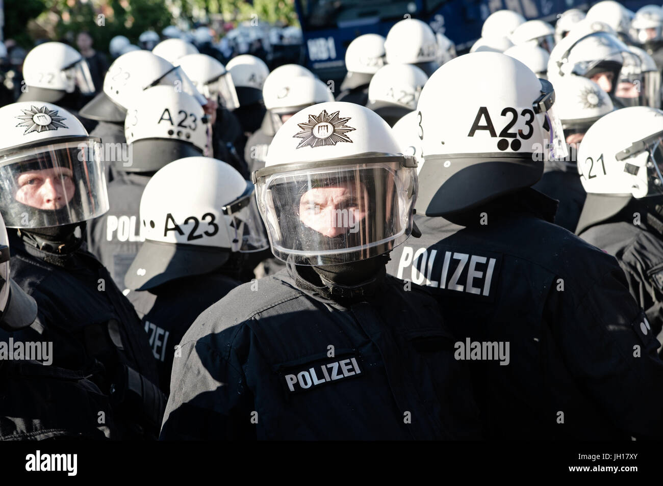 Polizei während der G20-Gipfel Stockfoto
