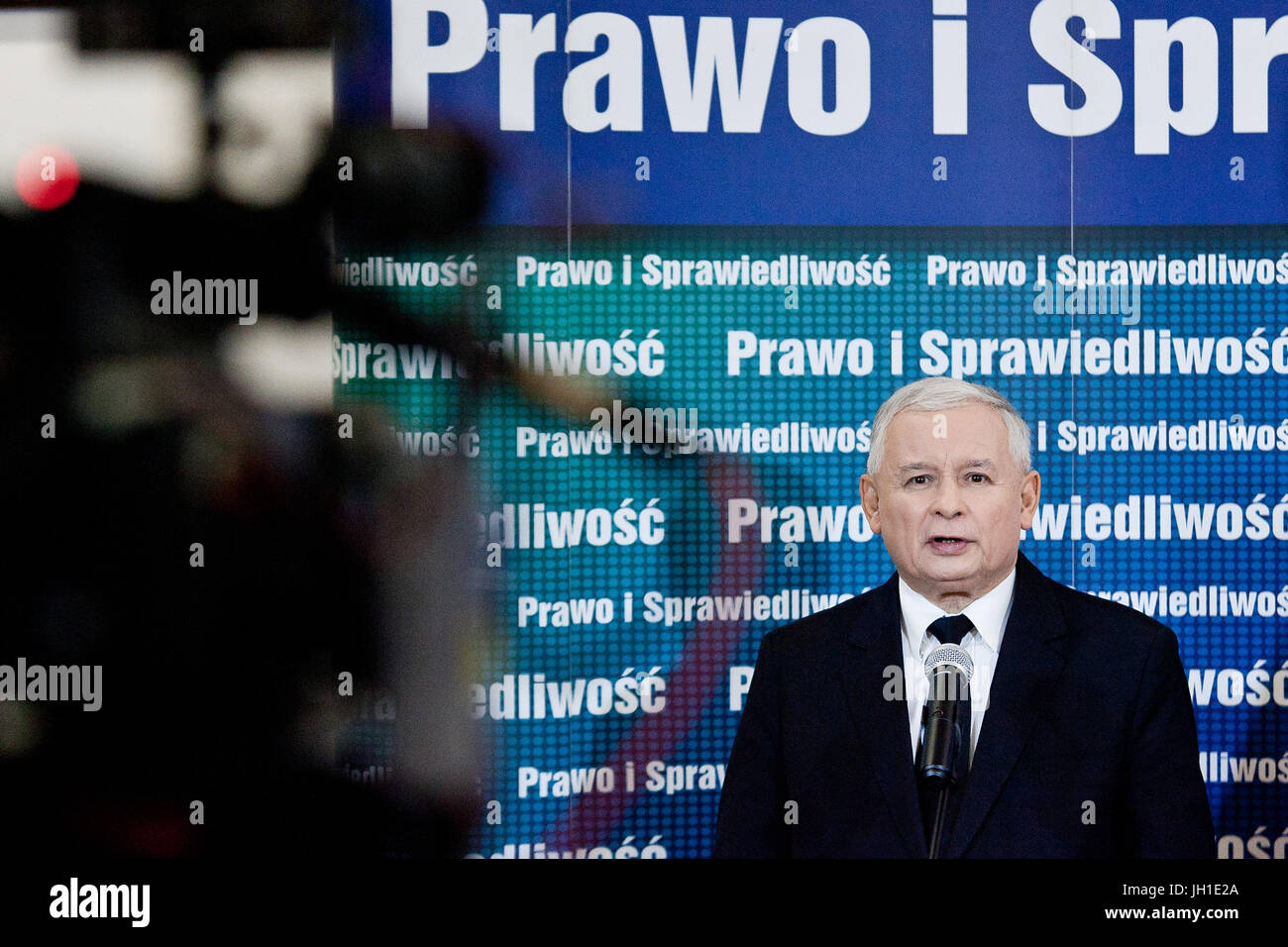 Jaroslaw Kaczynski in 2014, Vorsitzende der rechtsextremen Partei Recht und Gerechtigkeit, polnische konservative Politiker, Mitglied des Parlaments. Stockfoto