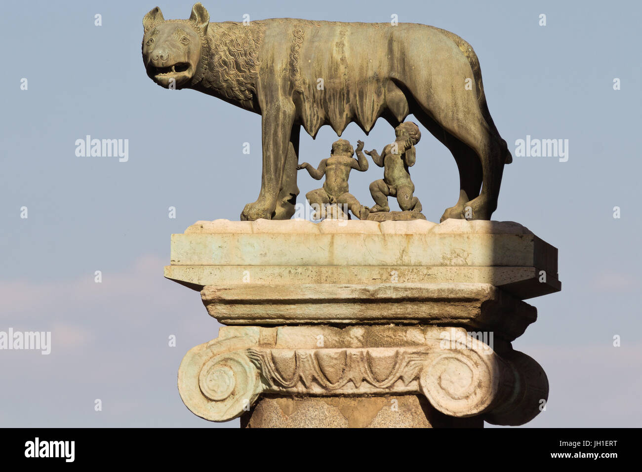 Der Kapitolinischen Wolf mit Romulus und Remus Stockfoto