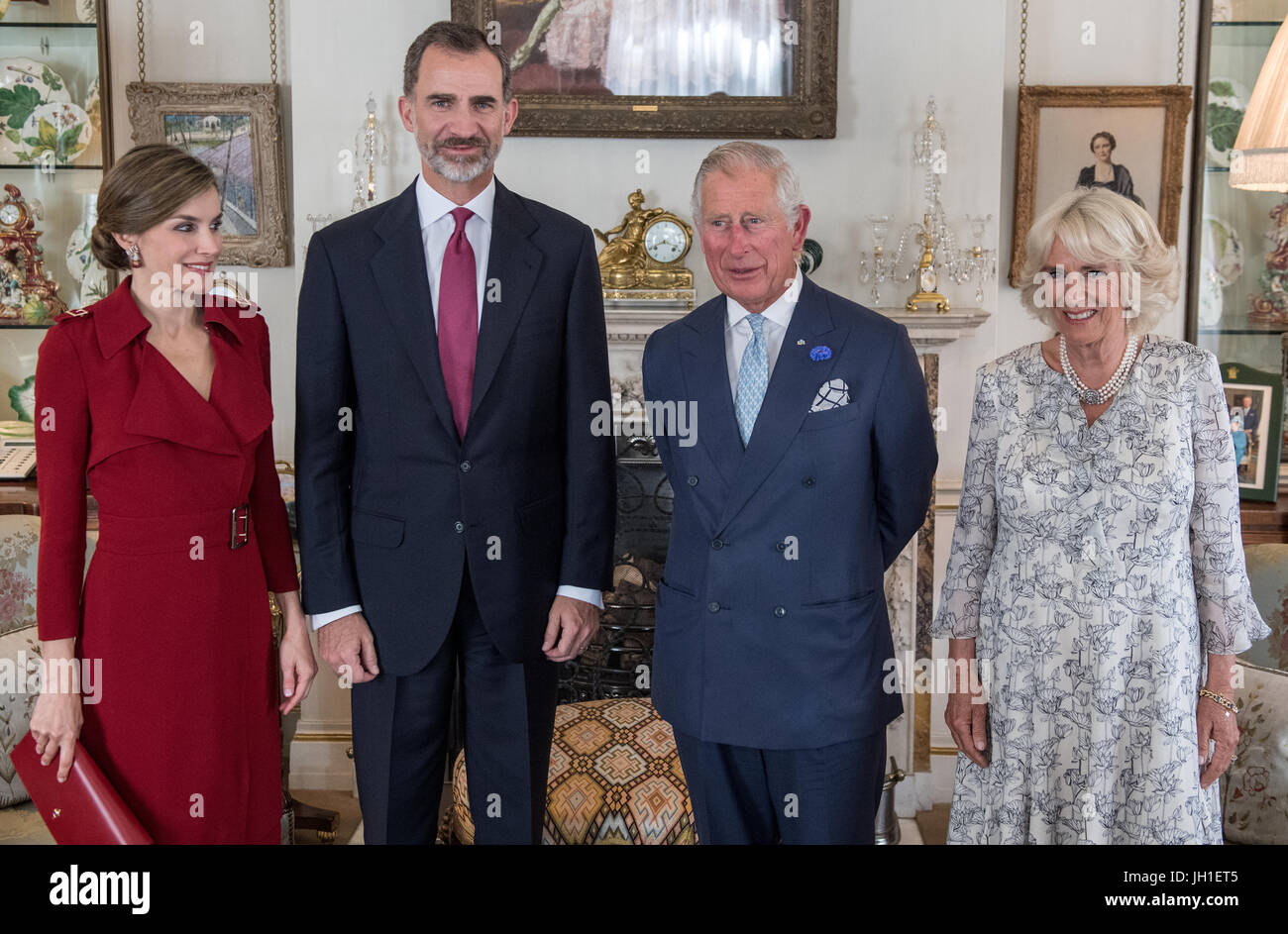 (Links nach rechts) Königin Letizia von Spanien, König Felipe VI., der Prince Of Wales und die Herzogin von Cornwall im Clarence House, London, während der König Staatsbesuch nach Großbritannien. Stockfoto