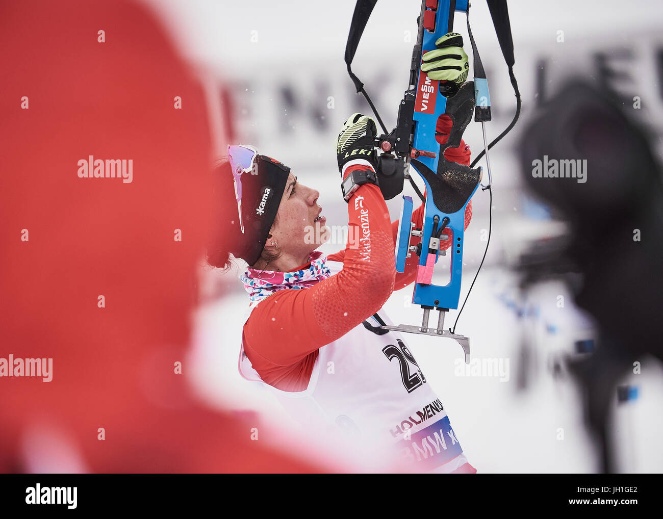 Rosanna Crawford in Nullstellung bei der IBU Biathlon World Championships Oslo Norwegen 2016 Stockfoto