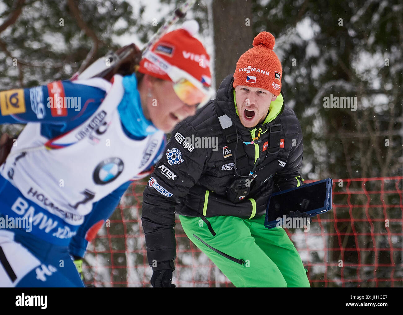 Links Veronika Vitkova Tschechisch, IBU Biathlon World Championships Oslo Norwegen 2016 Stockfoto