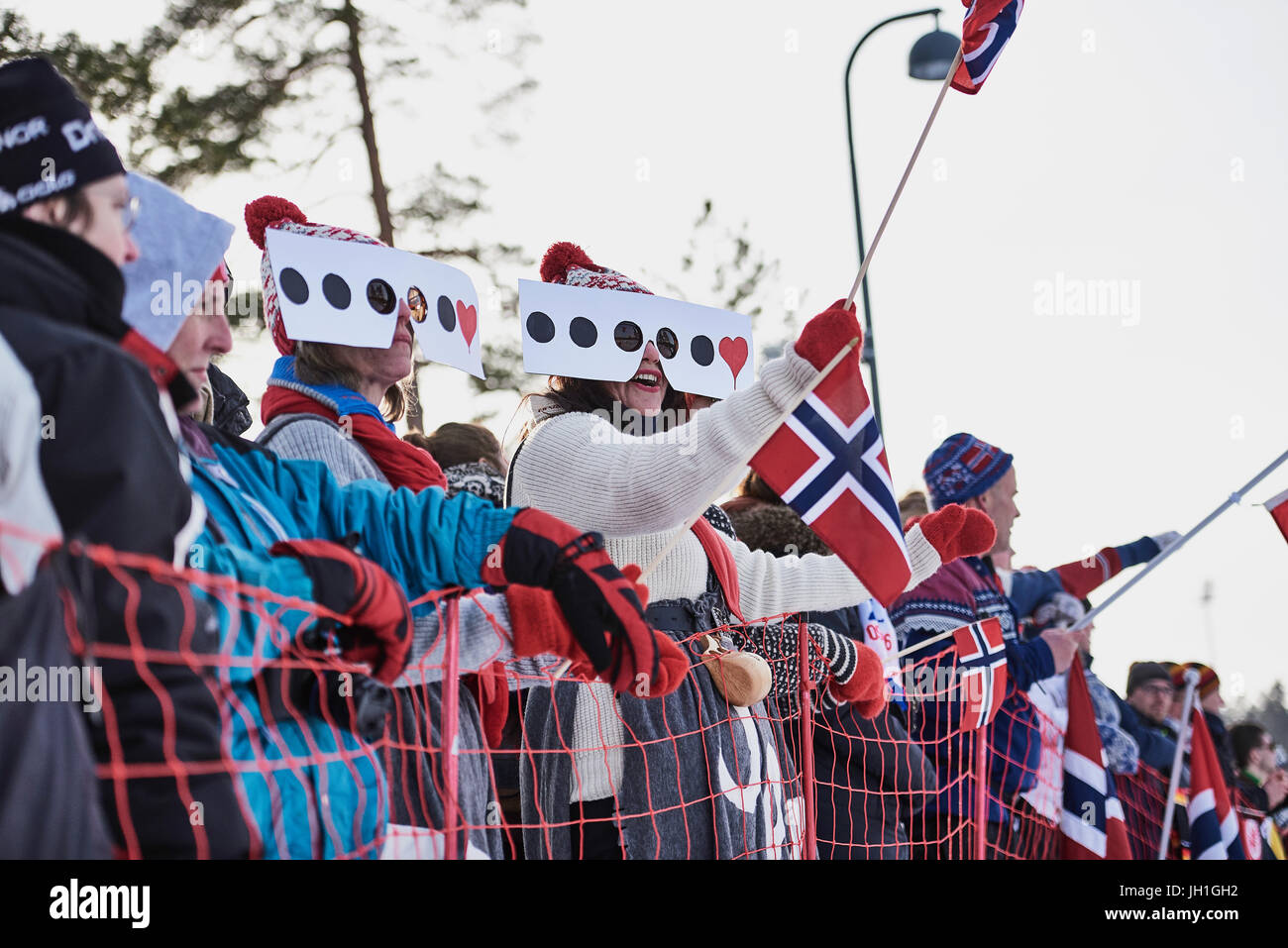 Fans bei der IBU Biathlon World Championships Oslo Norwegen 2016 Stockfoto