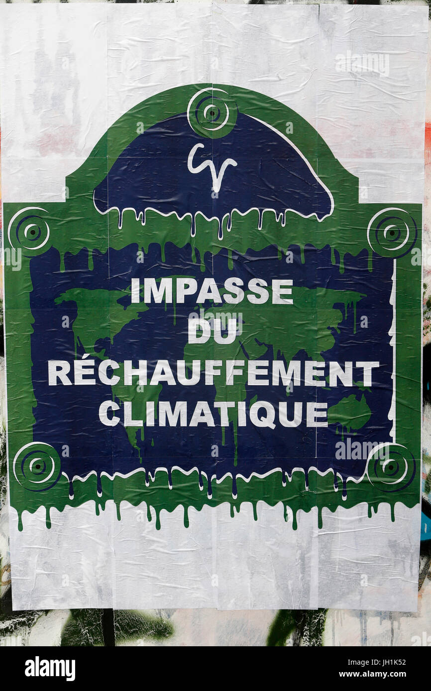 Affiche Žcologiste. Globale Erwärmung Plakat. Frankreich. Stockfoto