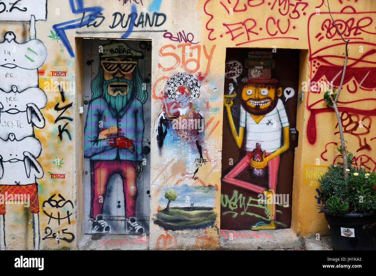 Le Panier Viertel in Marseille. Wall Art und Graffiti. Frankreich. Stockfoto