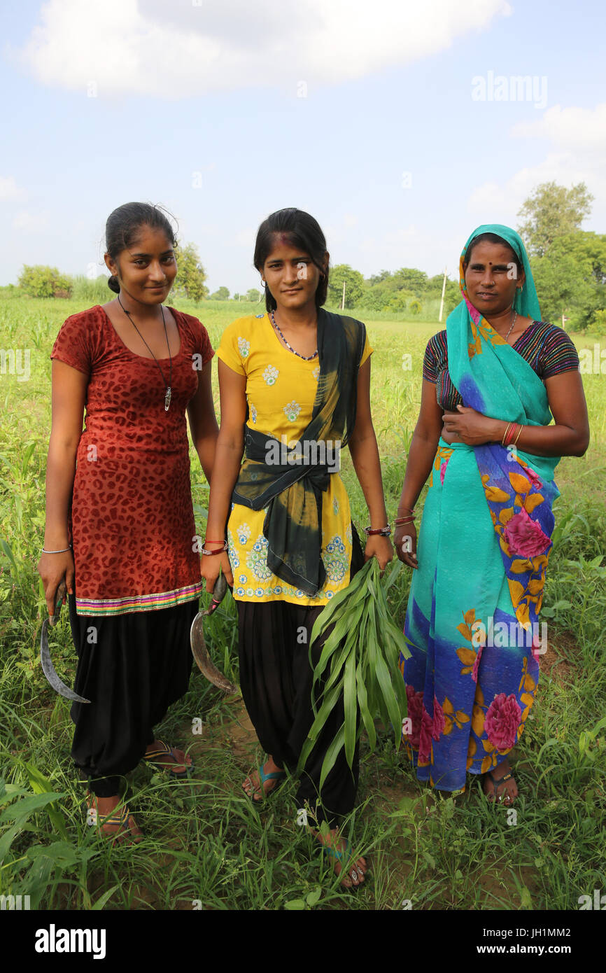 Die Frauen des Dorfes in der Nähe von Goverdan, Uttar Pradesh. Indien. Stockfoto