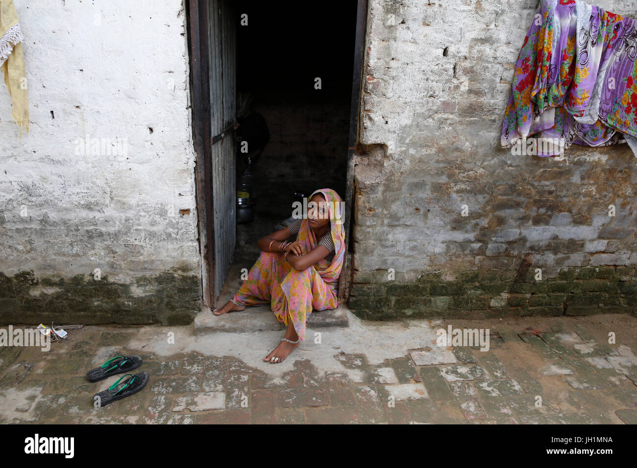 Slum-Bewohner in Vrindavan, Uttar Pradesh. Indien. Stockfoto