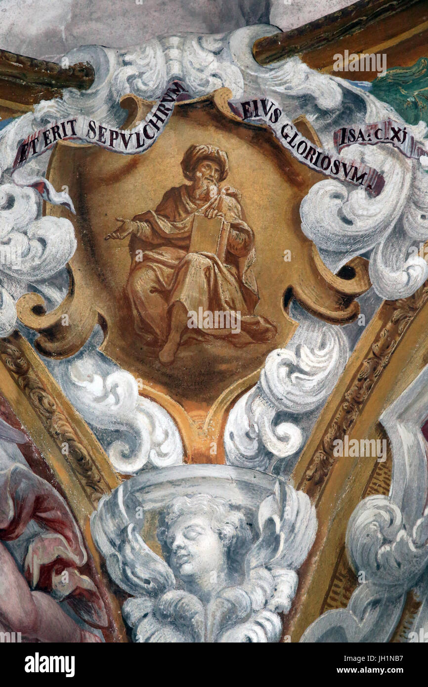 Heiliger Berg von Varallo.  Wandmalerei.  Der Prophet Jesaja. Italien. Stockfoto