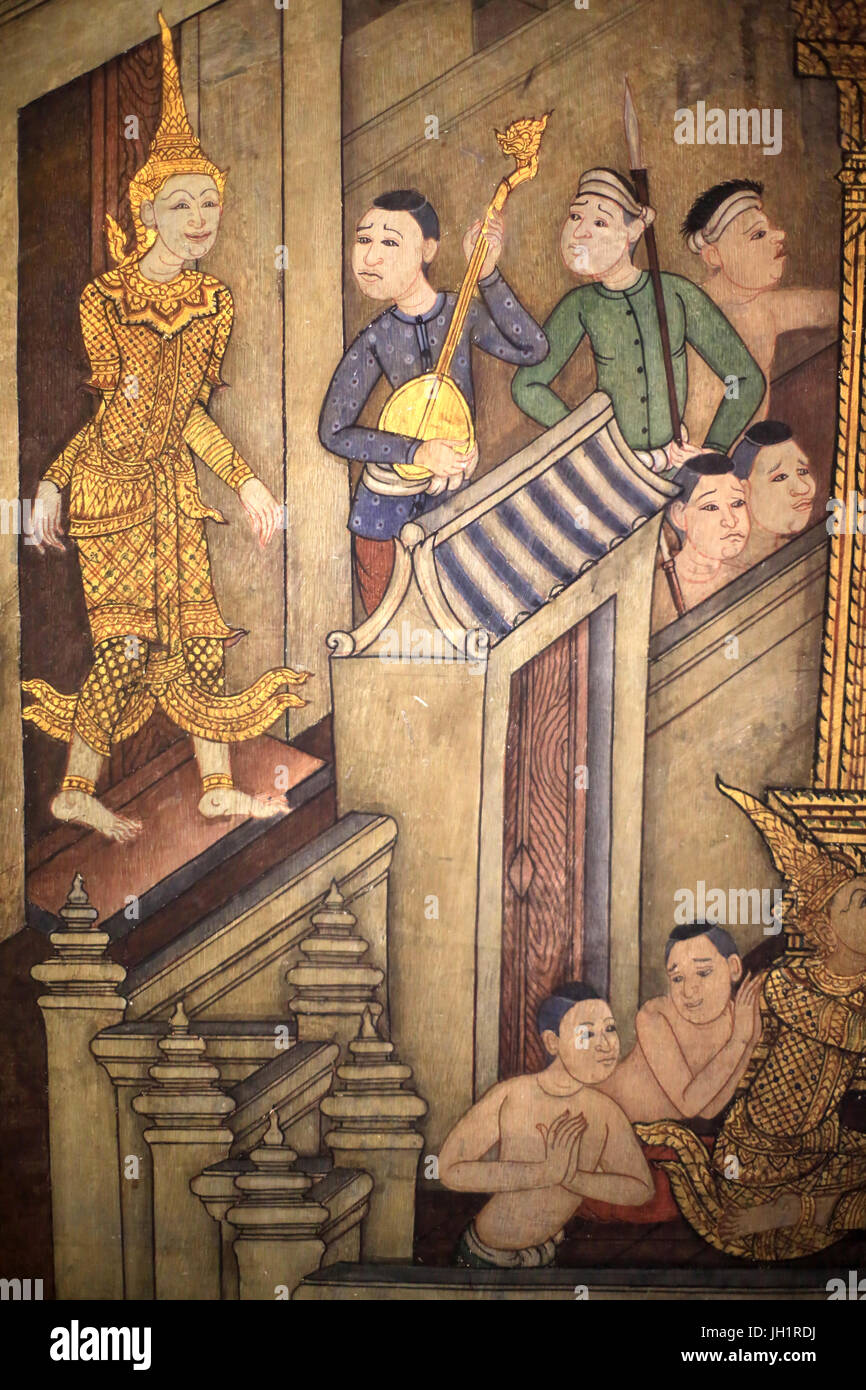 Prinz Rama. Wandbild Detail an Innenwänden der Vihara aus der Ära von König Rama III Darstellung das Ramakian. Wat Pho - Wat Phra Chettuphon. 1788. bang Stockfoto