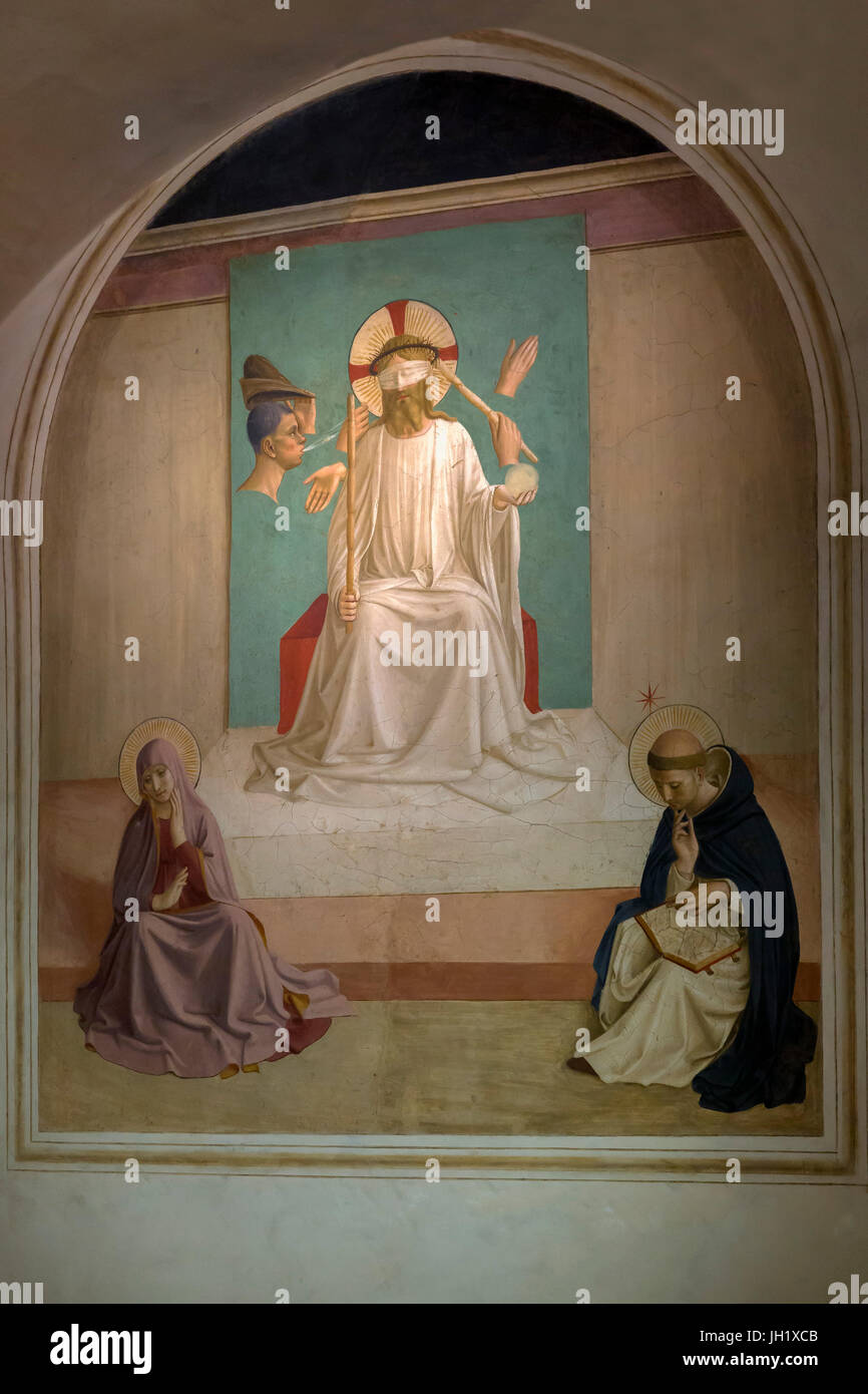 Spöttisch Christi mit Virgin und Dominikus von Fra Beato Angelico, 1440-42, Zelle 7, Kloster von San Marco, Florenz, Toskana, Italien, Europa Stockfoto