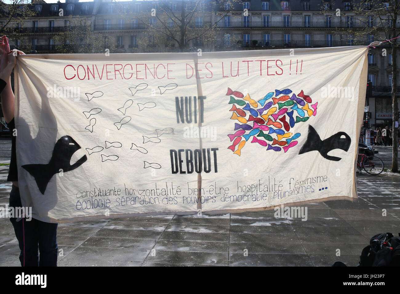 La Nuit Debout Bewegung gegen Reform Arbeitsrecht in Paris. Frankreich. Stockfoto