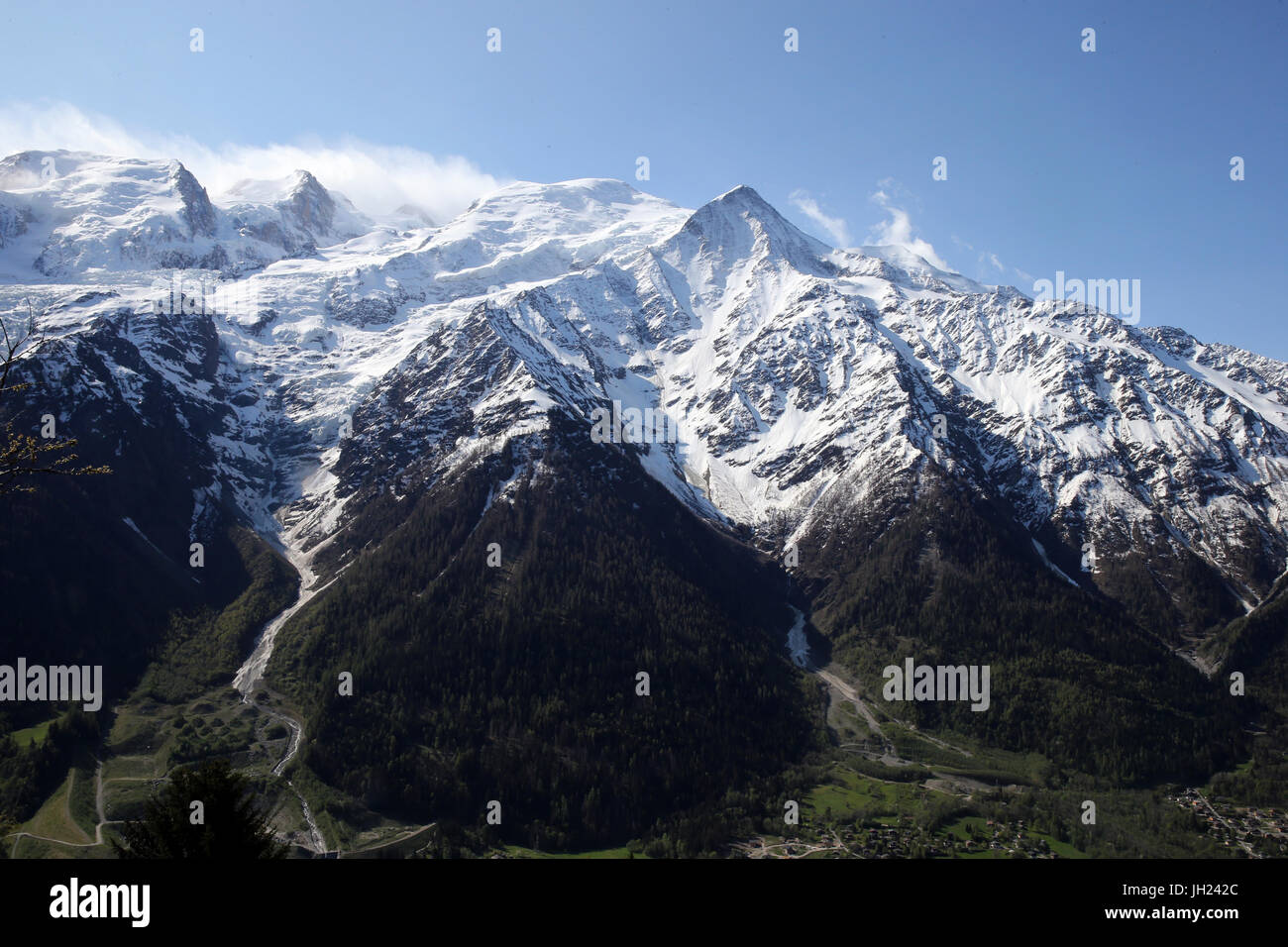 Mont-Blanc Massig und Bosson Gletscher. Frankreich. Stockfoto