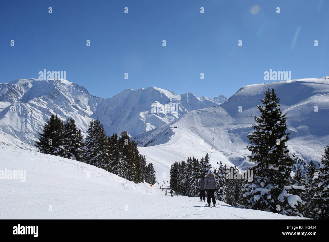 Französische Alpen.  Mont-Blanc-Massiv. Skipiste.  Frankreich. Stockfoto