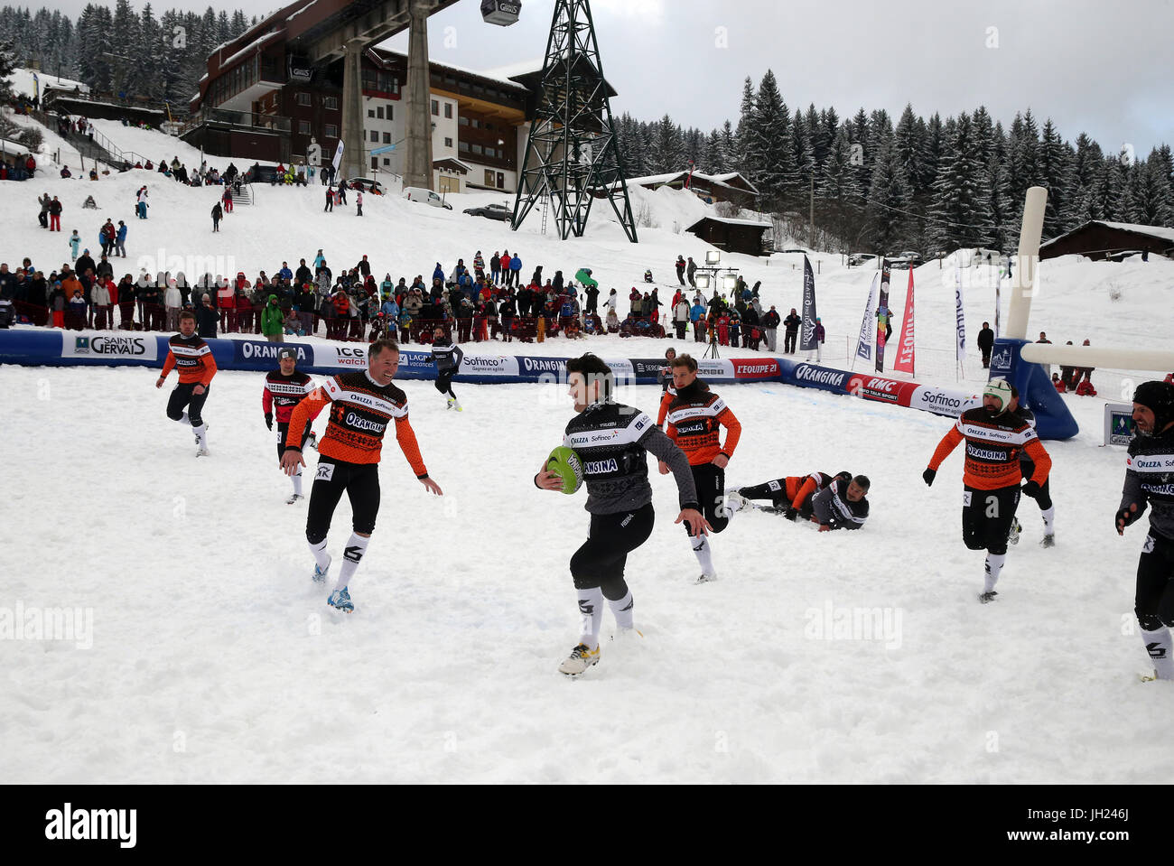Rugby Six Nations Championship am Schnee.  Frankreich. Stockfoto