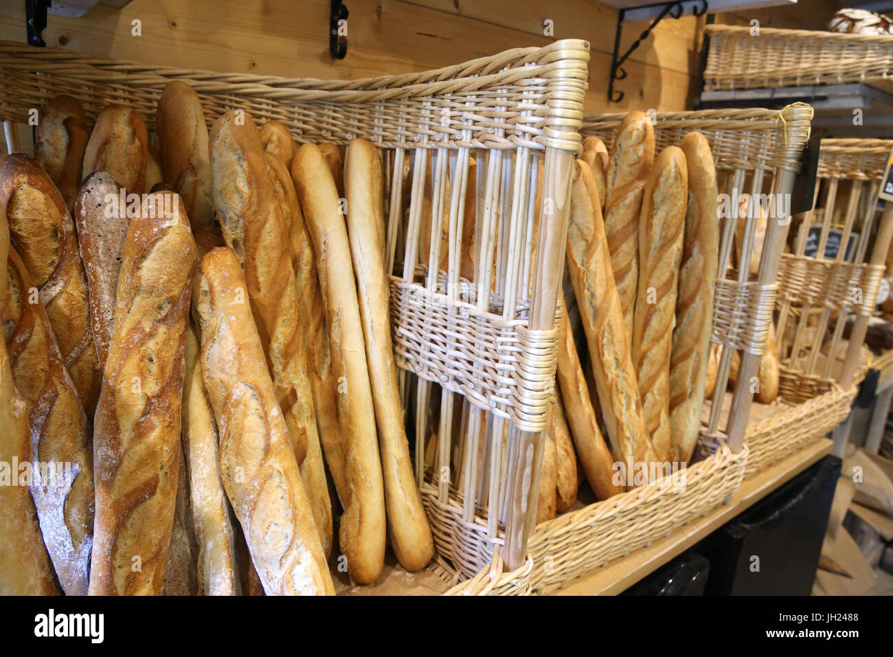 Bäckerei. Französische Baguettes.  Frankreich. Stockfoto